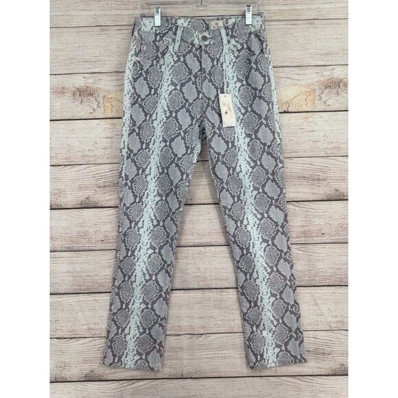 AG Adriano Goldschmied Mari High Rise Straight Snakeskin Jeans‎ Women's 29 Gray - Picture 1 of 13